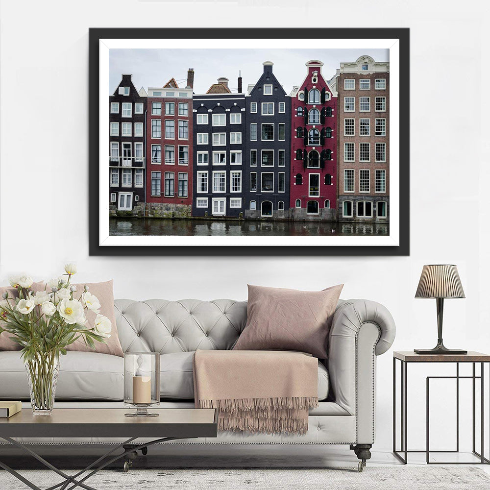 Rij Verfijnde Huizen aan het Water Diamond Painting