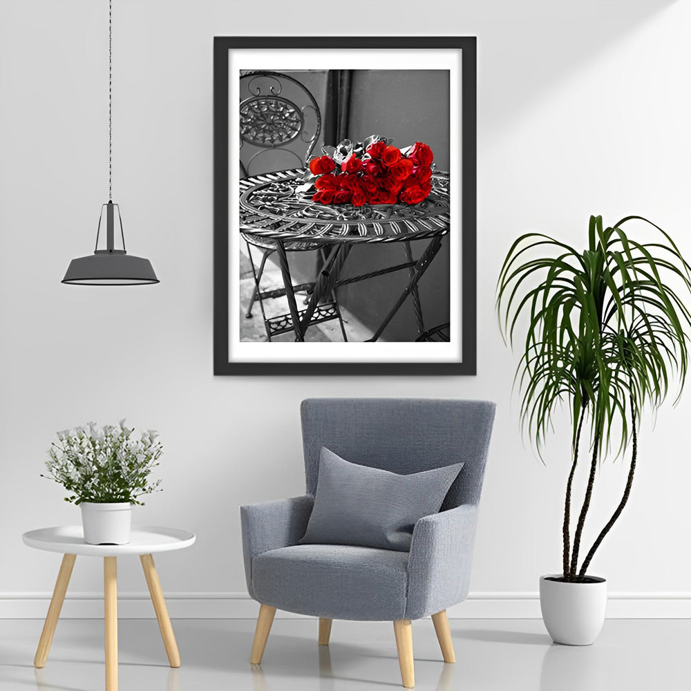 Rode Boeket op Tafel Diamond Painting