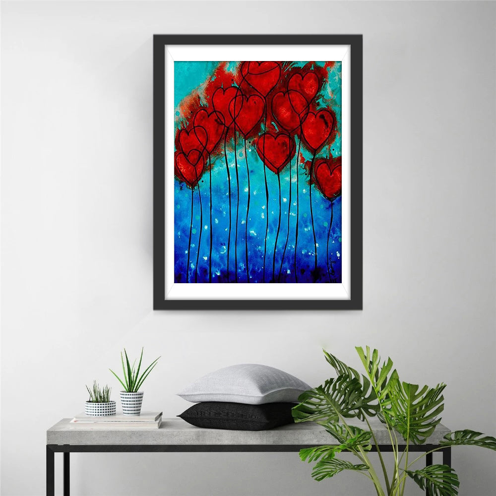 Rode Harten op een Donkerblauwe Achtergrond Diamond Painting