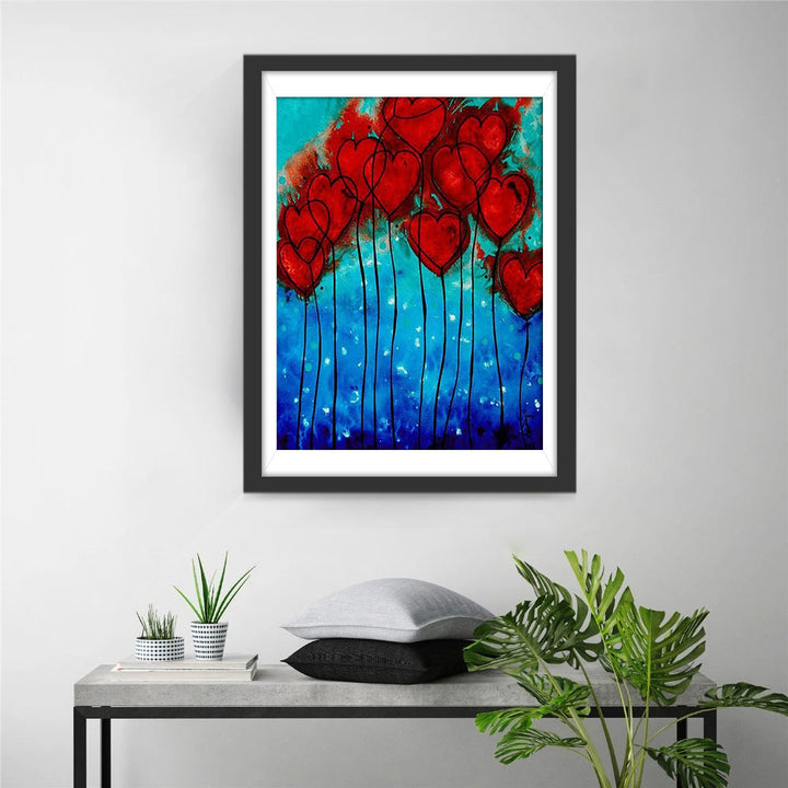 Rode Harten op een Donkerblauwe Achtergrond Diamond Painting