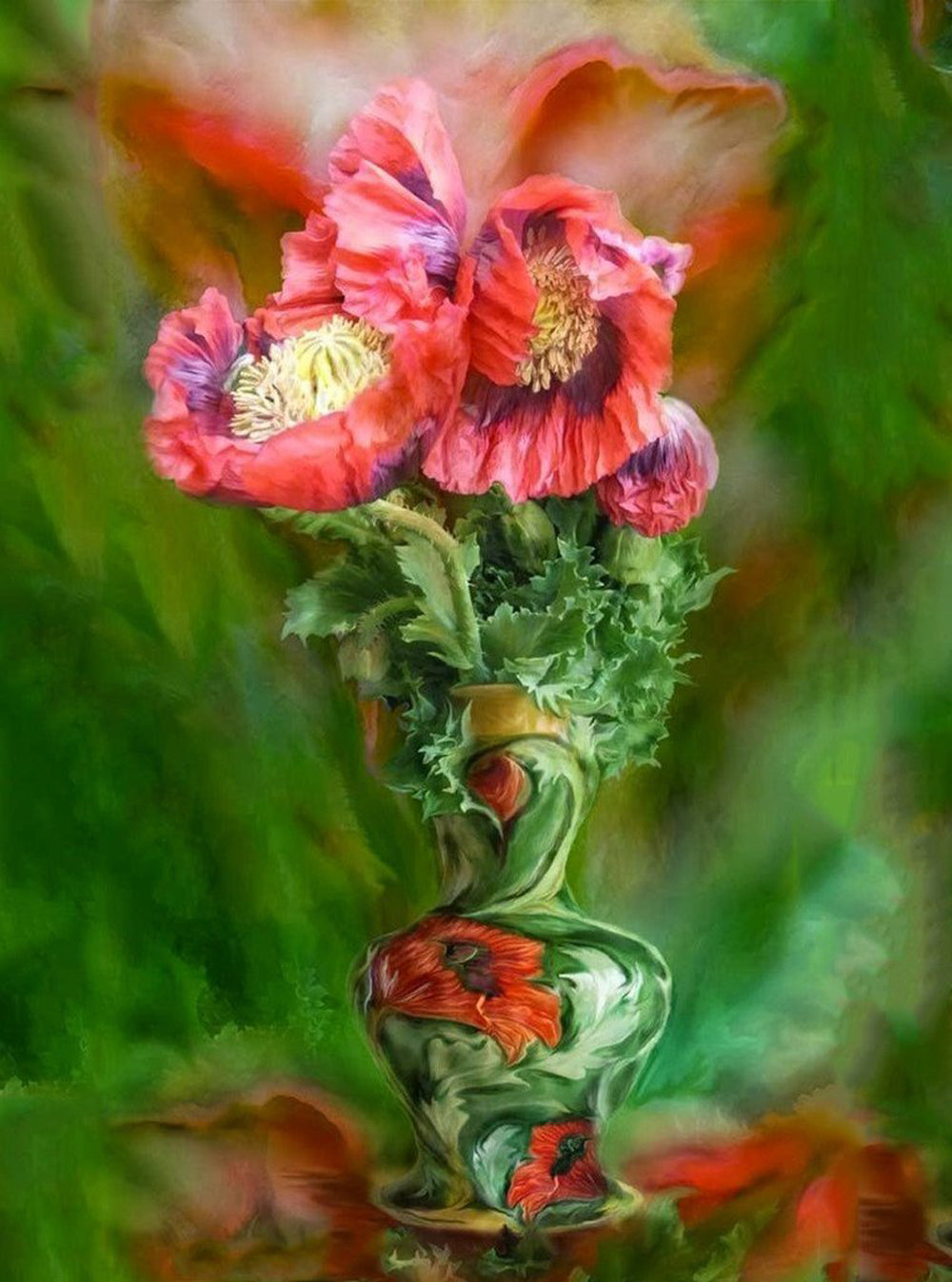 Rode Klaprozen in een Kunstzinnig Vaas Diamond Painting