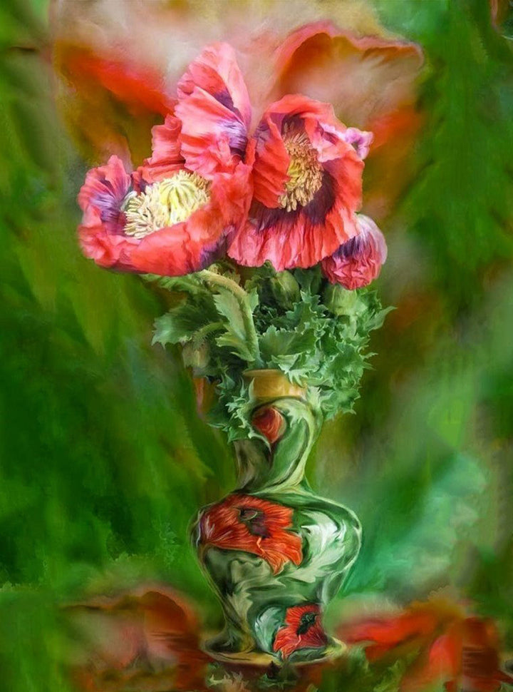 Rode Klaprozen in een Kunstzinnig Vaas Diamond Painting