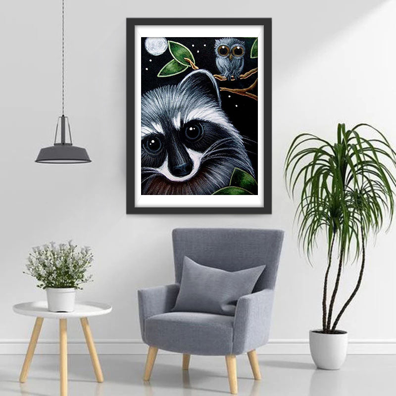 Rode Panda en Uil Diamond Painting