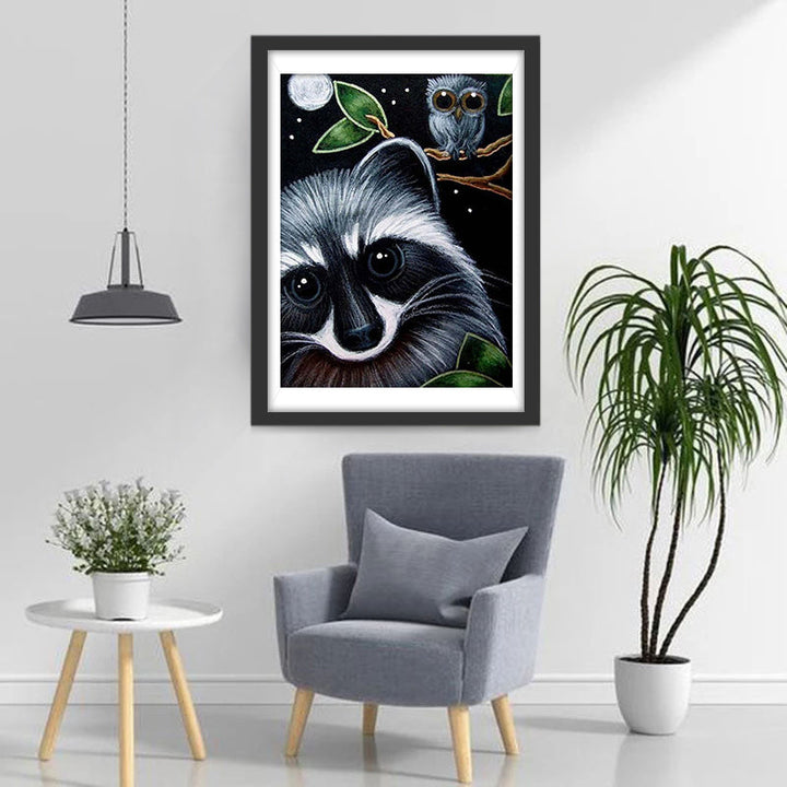 Rode Panda en Uil Diamond Painting