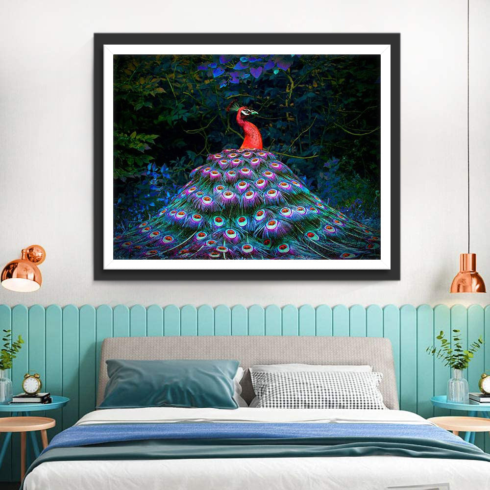 Rode Pauw en Kleurrijke Staart Diamond Painting