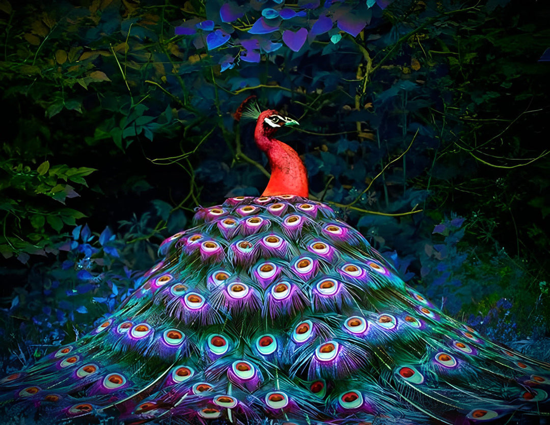 Rode Pauw en Kleurrijke Staart Diamond Painting
