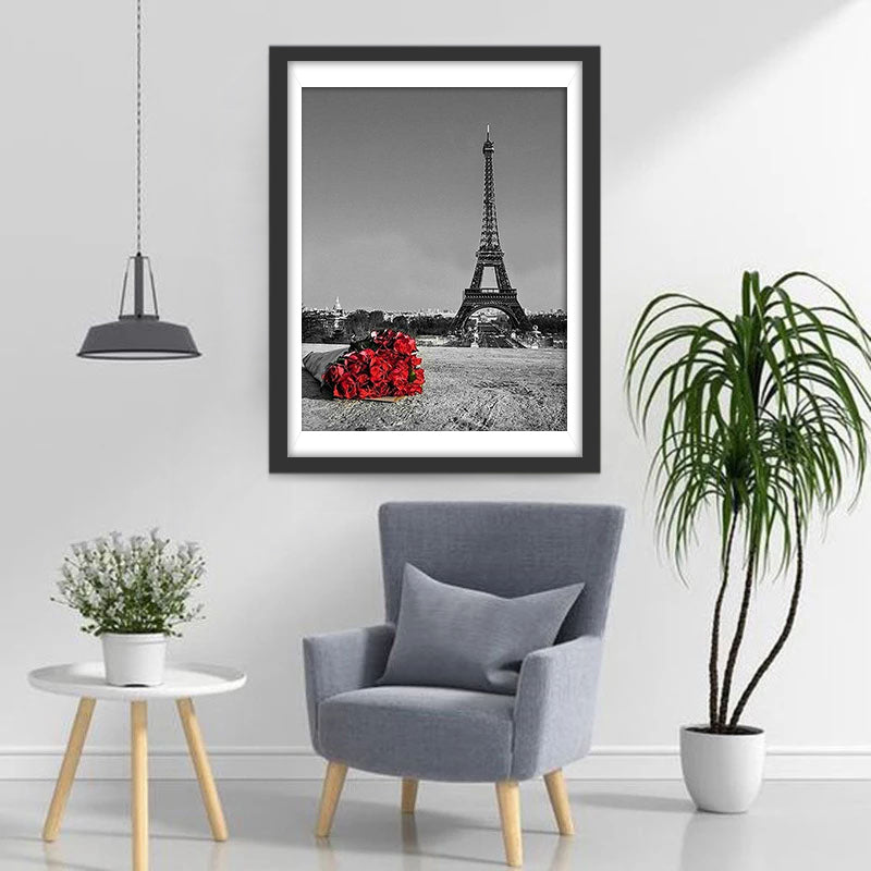 Rode Rozen aan de Voet van de Eiffeltoren Diamond Painting