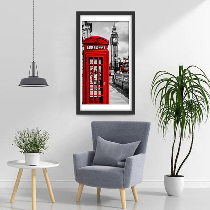 Rode Telefooncel en Big Ben op de Voorgrond Diamond Painting