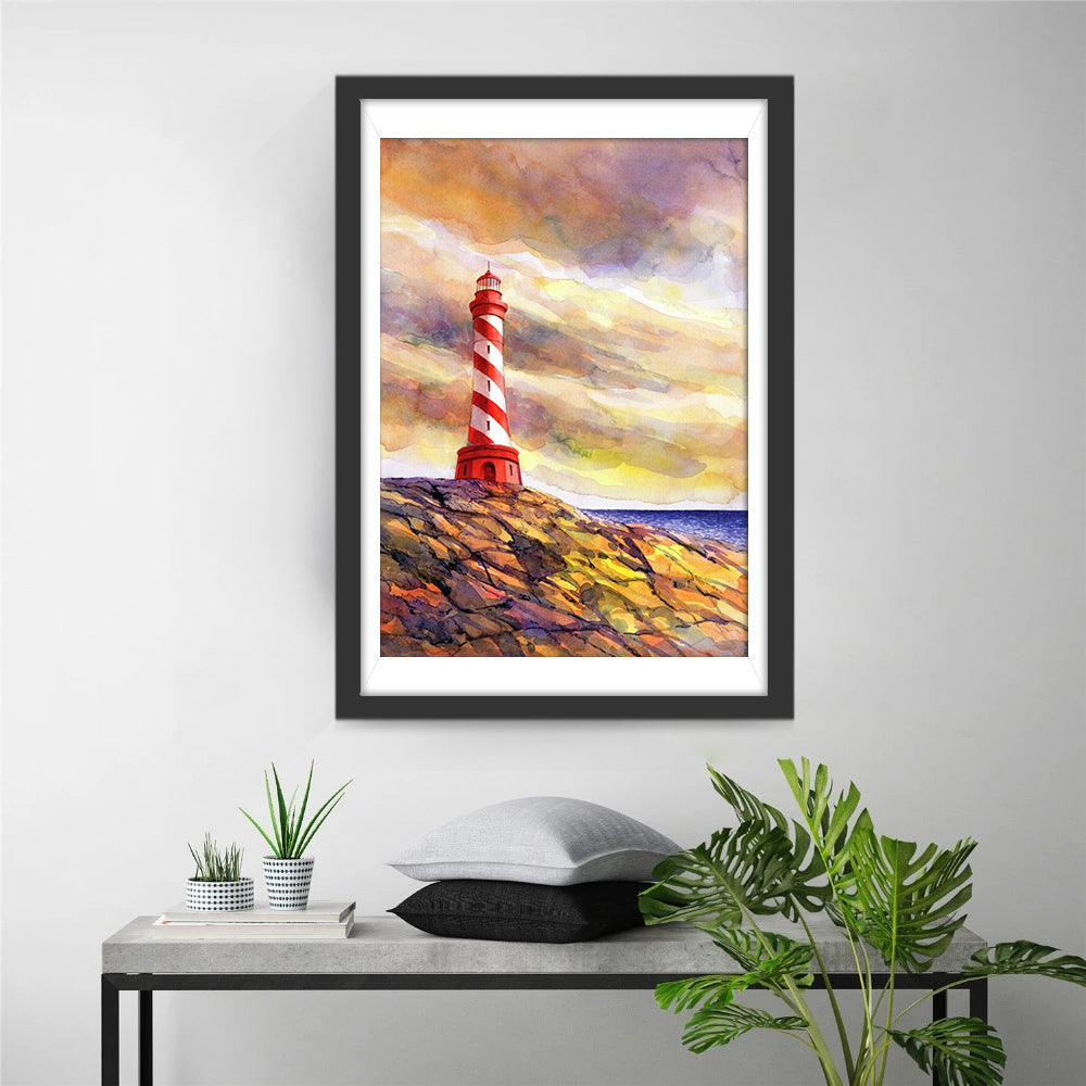 Rode Vuurtoren bij Magische Lucht Diamond Painting