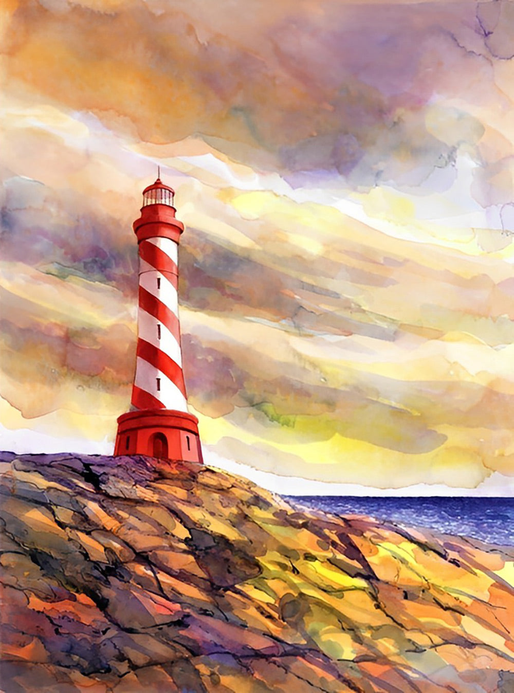 Rode Vuurtoren bij Magische Lucht Diamond Painting