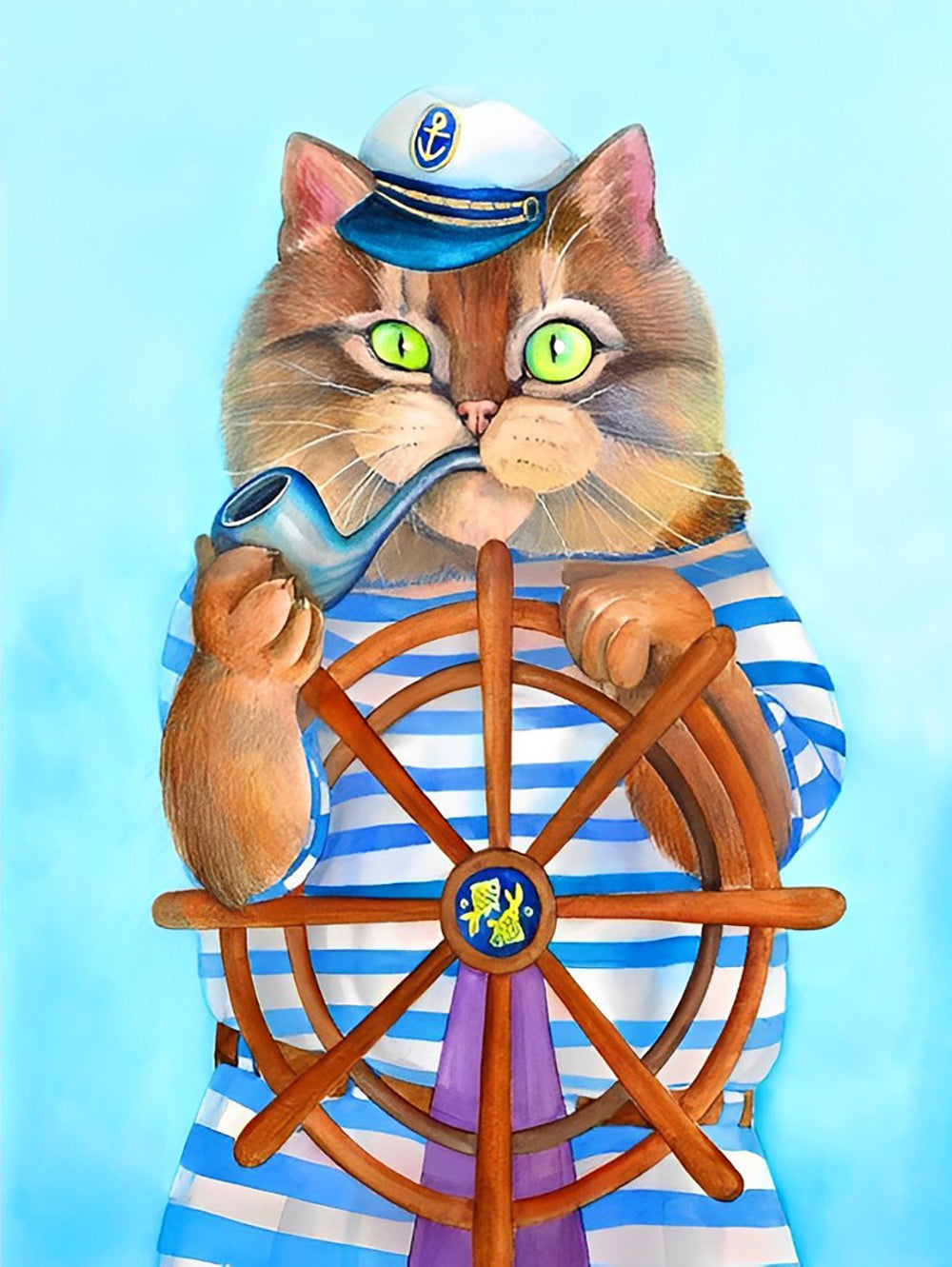 Rokende Kat in Marineblauw Pak Diamond Painting