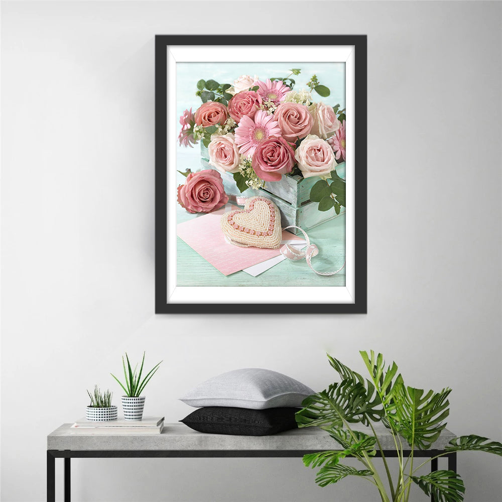 Romantisch Bloemenboeket met Hartje Diamond Painting