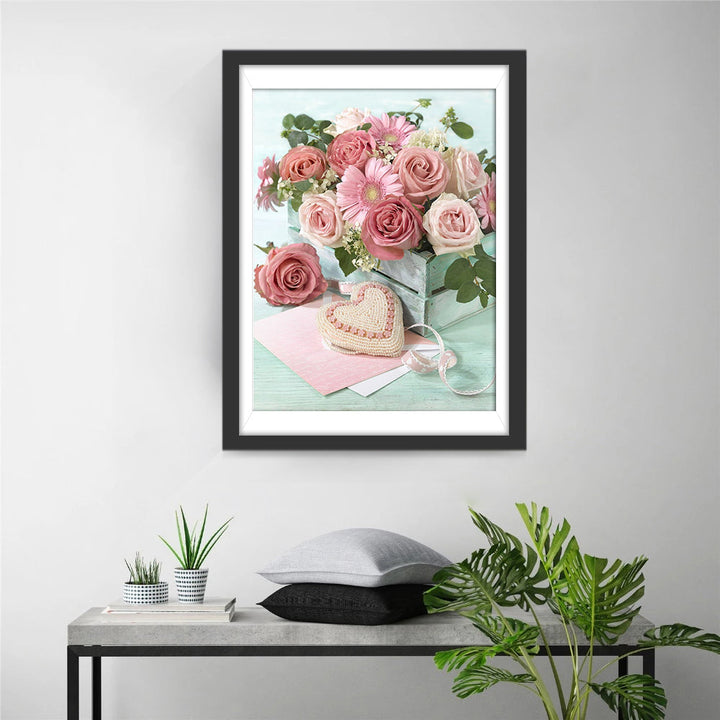 Romantisch Bloemenboeket met Hartje Diamond Painting