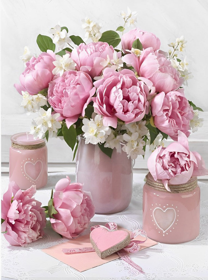 Romantisch Bloemengeheel met Hartjes Diamond Painting