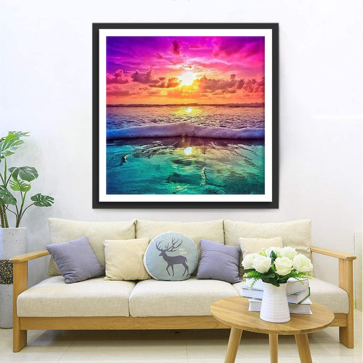Romantisch Kustgezicht in Zonsondergangskleuren Diamond Painting