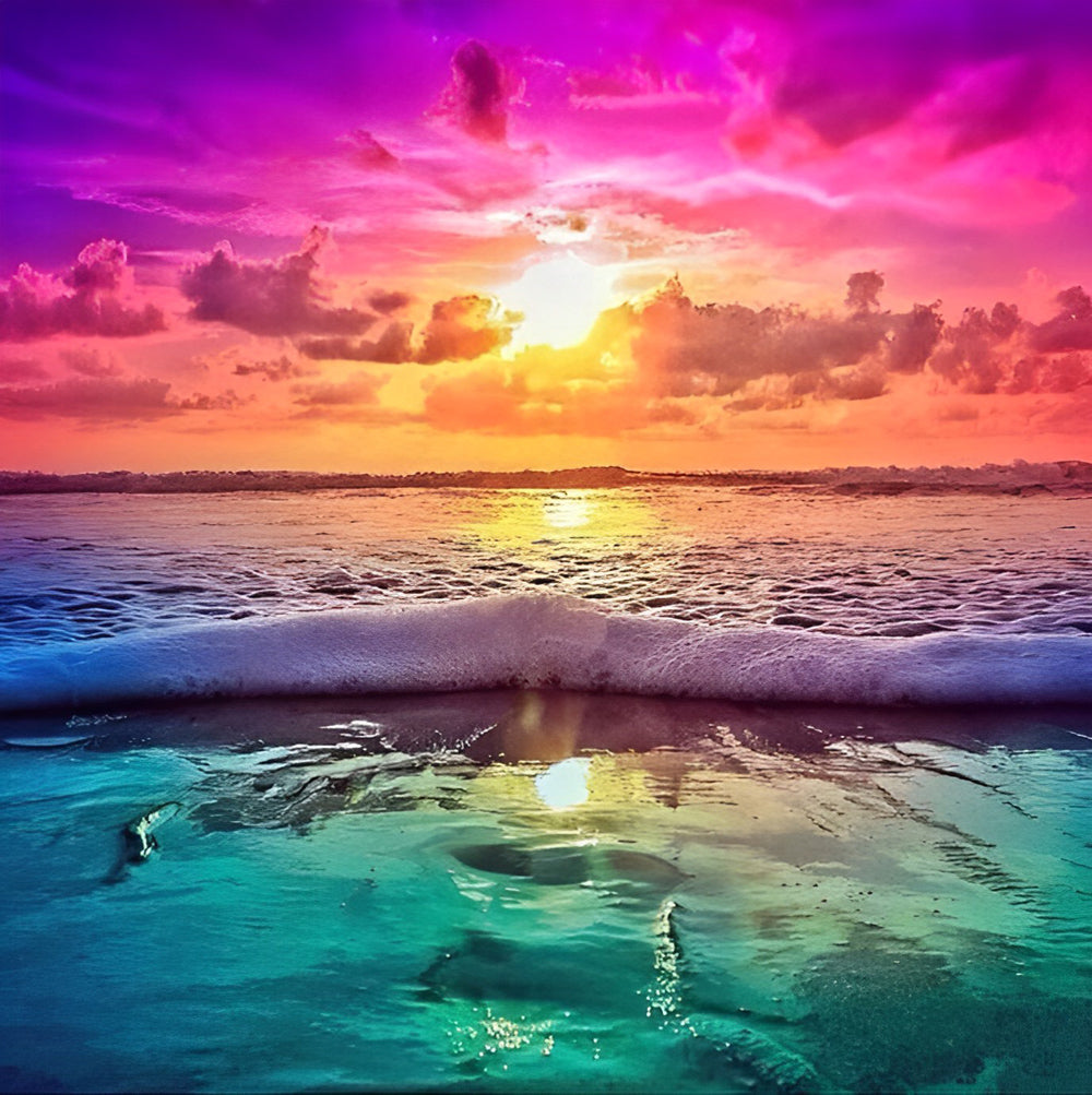 Romantisch Kustgezicht in Zonsondergangskleuren Diamond Painting