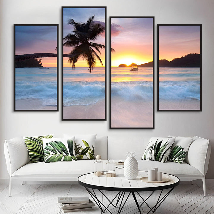 Romantisch Tropisch Tafereel van Zonsondergang Bij Zee 4 Platen Diamond Painting