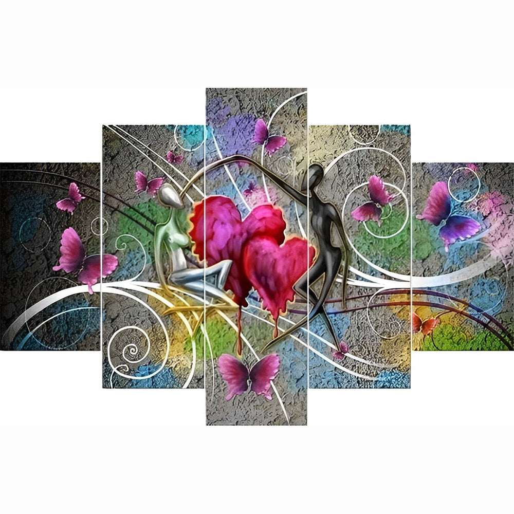 Romantisch Verliefd Hart- en Vlindercompositie 5 Platen Diamond Painting