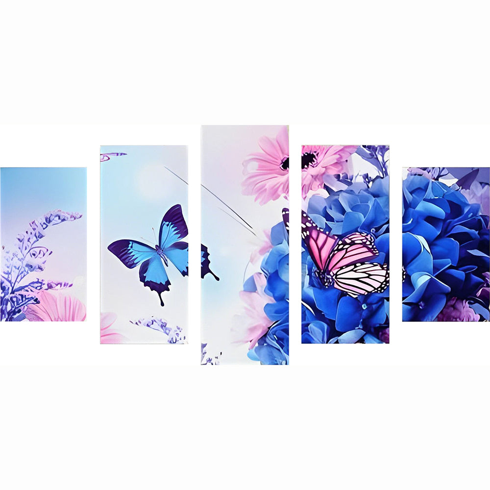 Romantisch Vlinder- en Bloementafereel 5 Platen Diamond Painting
