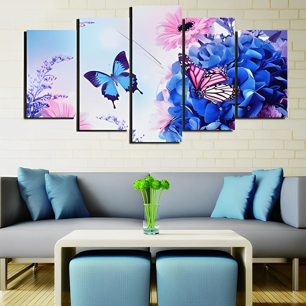 Romantisch Vlinder- en Bloementafereel 5 Platen Diamond Painting