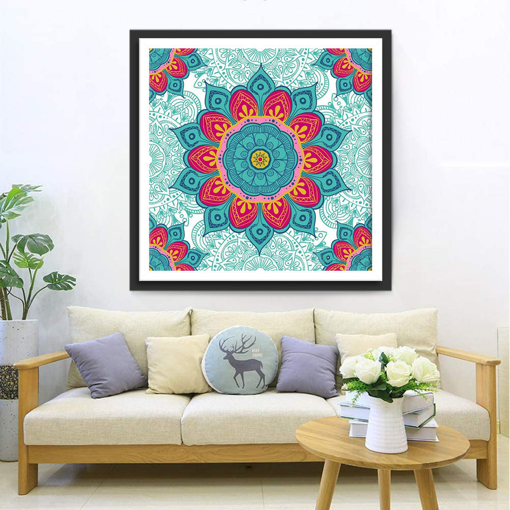 Rood-blauw Bloempatroon Diamond Painting