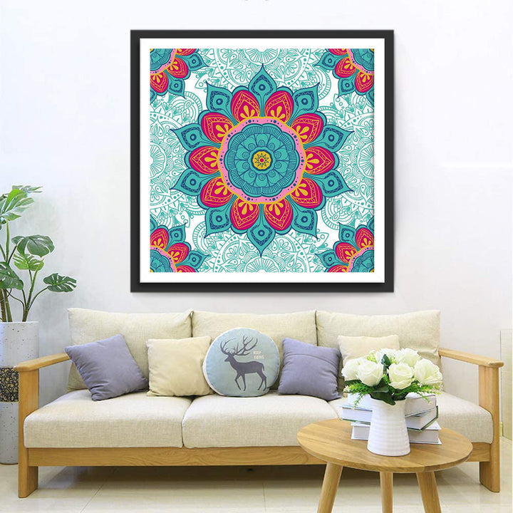 Rood-blauw Bloempatroon Diamond Painting