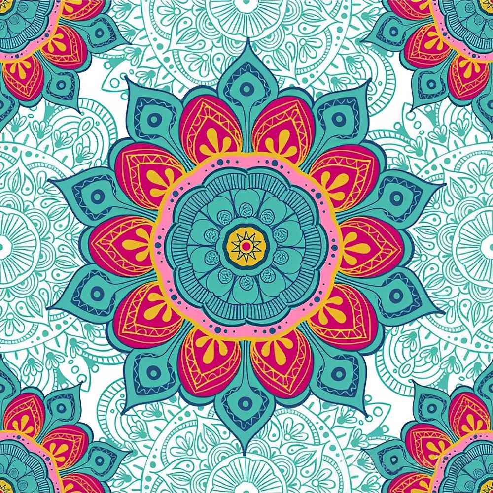 Rood-blauw Bloempatroon Diamond Painting