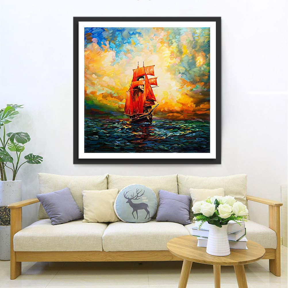 Rood Zeil Diamond Painting