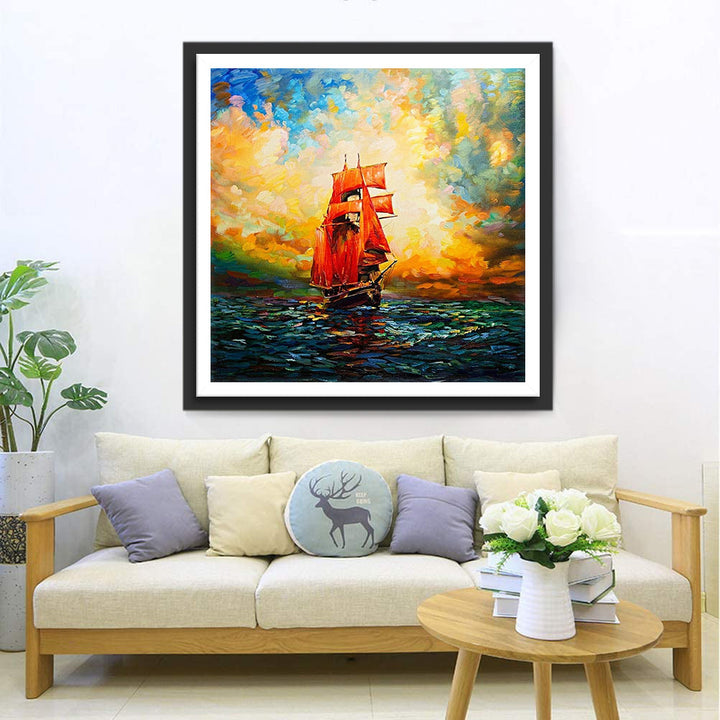 Rood Zeil Diamond Painting