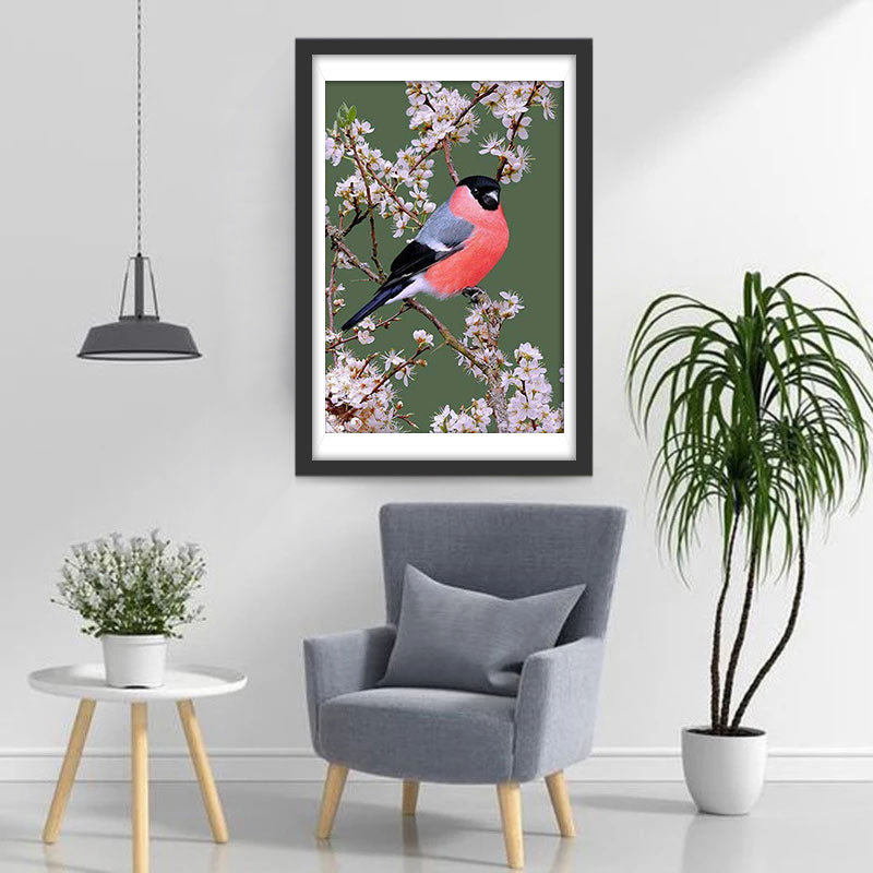 Roodbuik Goudvink in een Kersenboom Diamond Painting