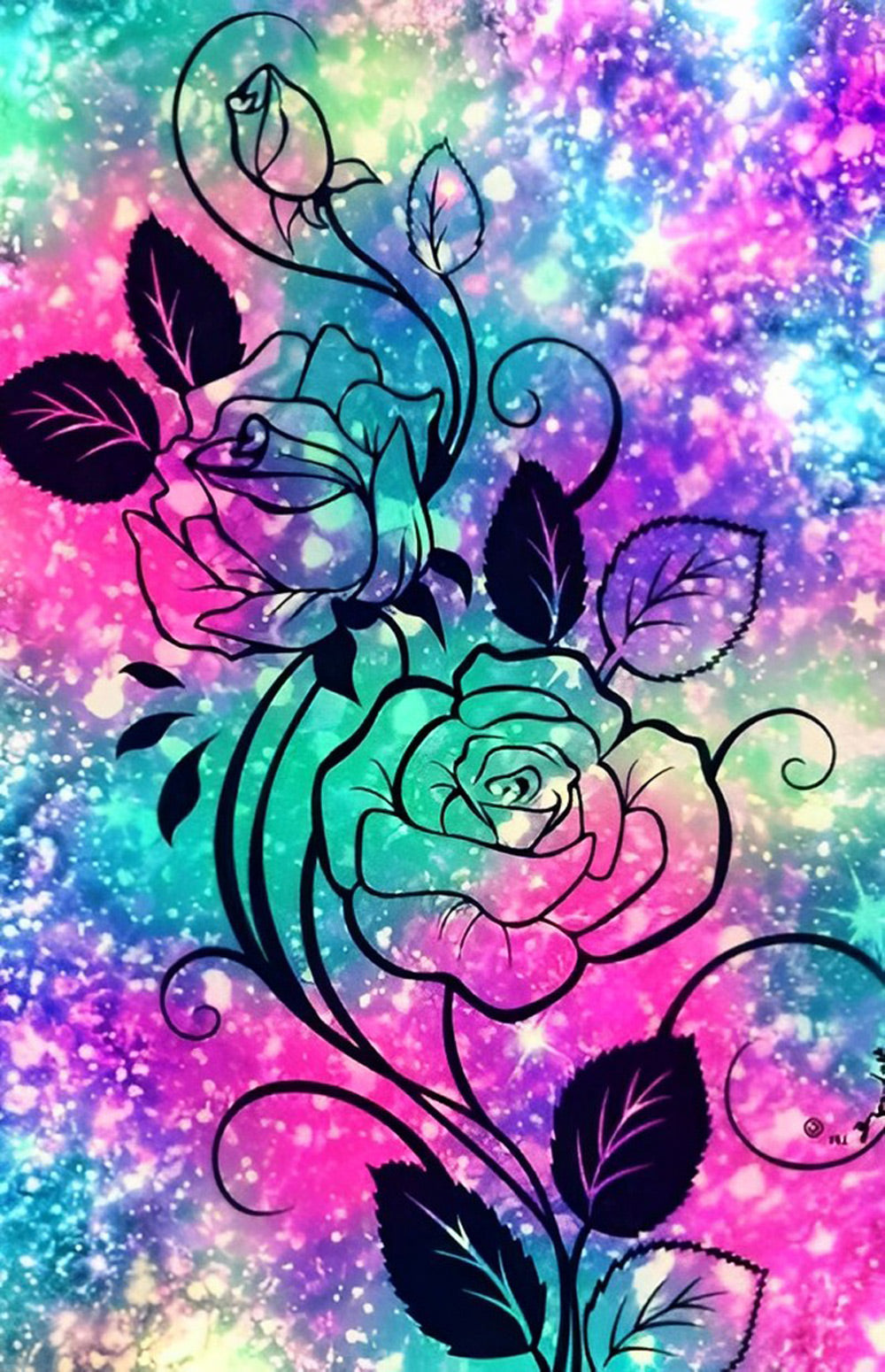 Roos in Lijnillustratie Diamond Painting