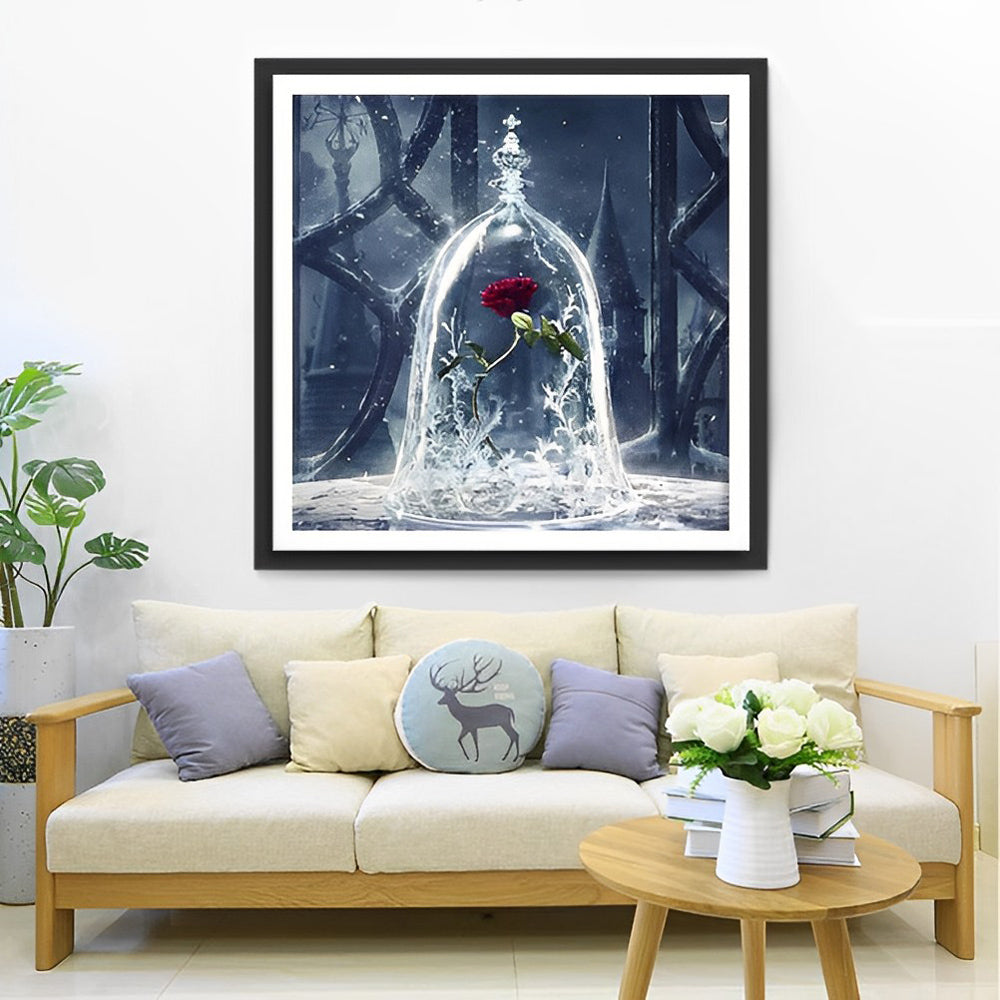Roos onder Klok in Sneeuwruimte Diamond Painting