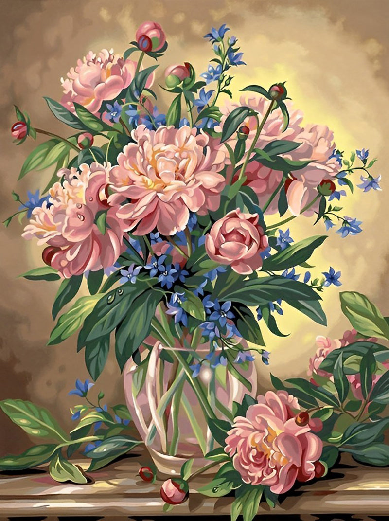 Roze Bloemen in Glazen Fles Diamond Painting