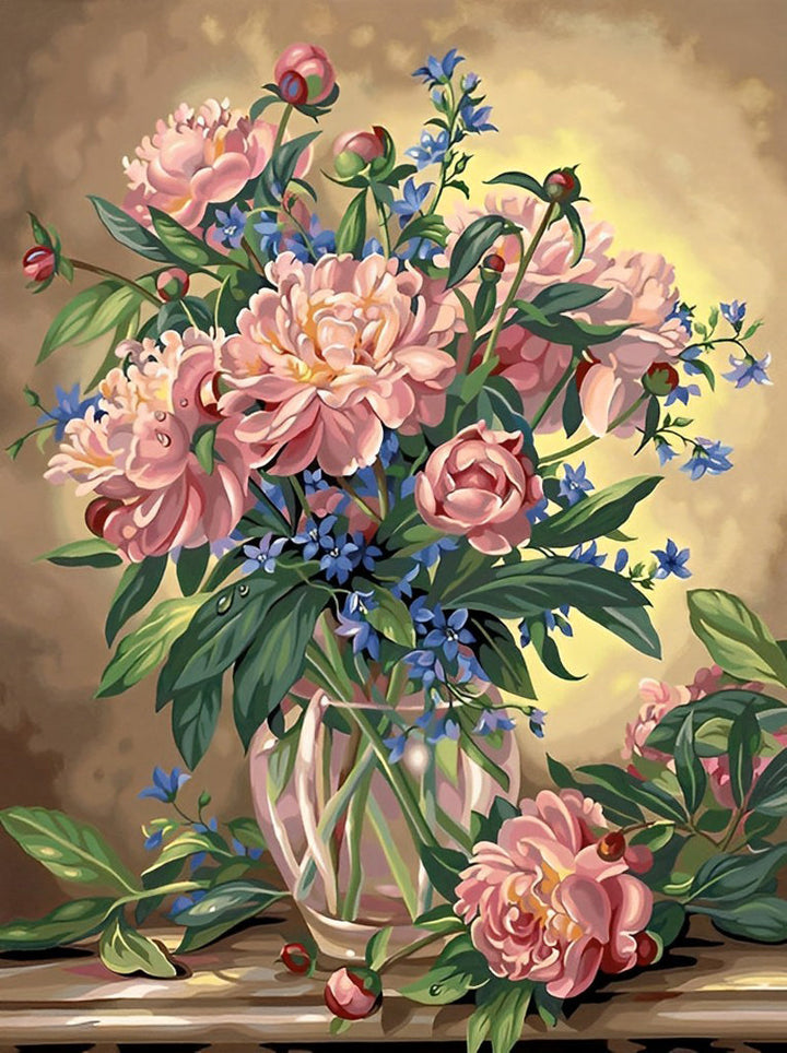 Roze Bloemen in Glazen Fles Diamond Painting