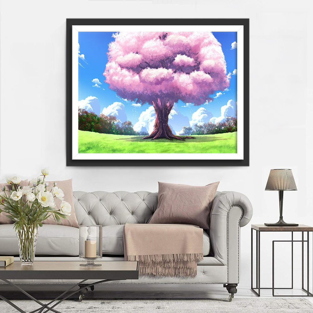 Roze Boom in een Weide Diamond Painting