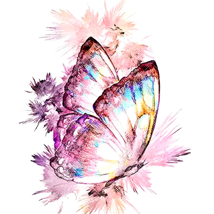Roze en Paarse Bloemen en Kleurrijke Vlinder Diamond Painting