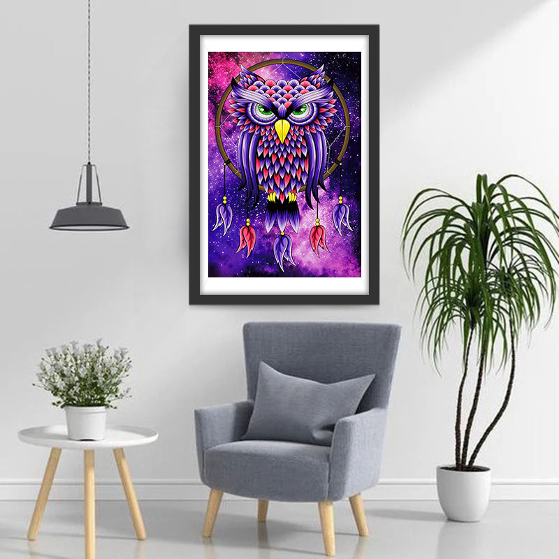 Roze en Paarse Dromenvanger en Uil Diamond Painting