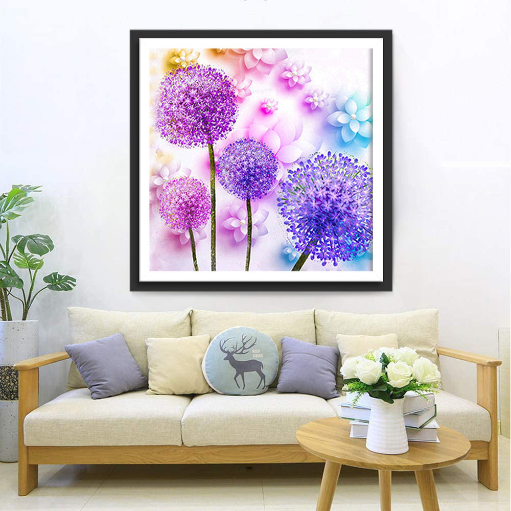 Roze en Paarse Paardenbloembloemen Diamond Painting