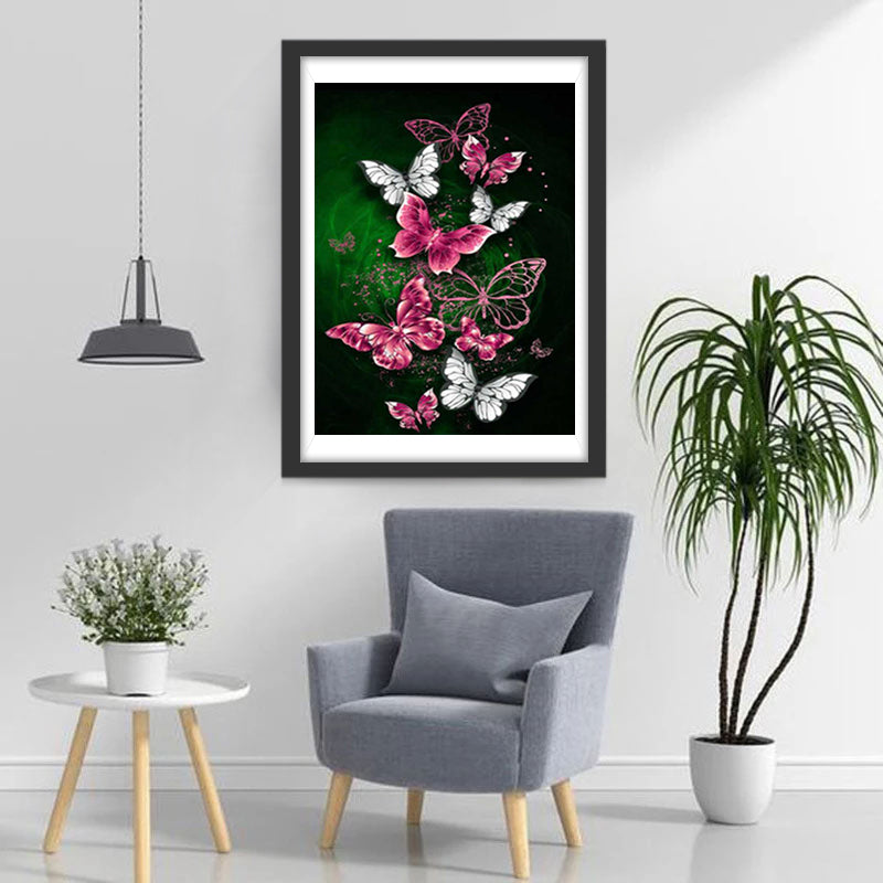 Roze en Witte Vlinders Diamond Painting