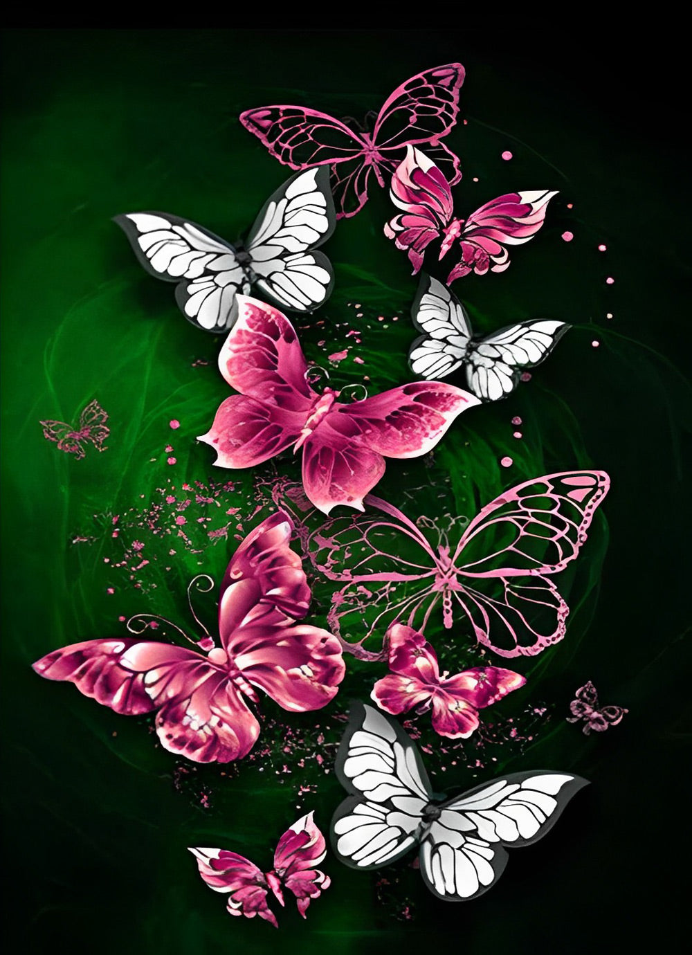 Roze en Witte Vlinders Diamond Painting