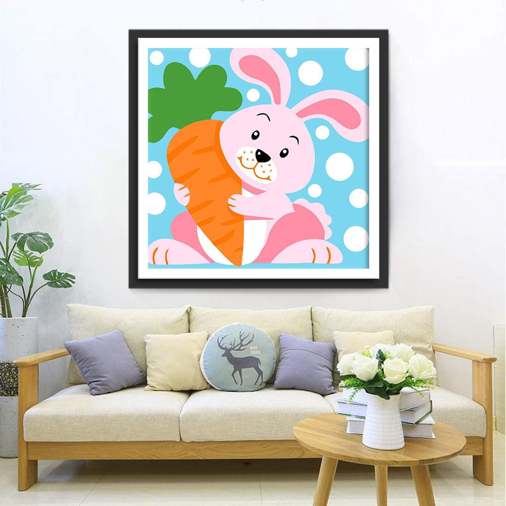 Roze Konijn met Worteltje Diamond Painting