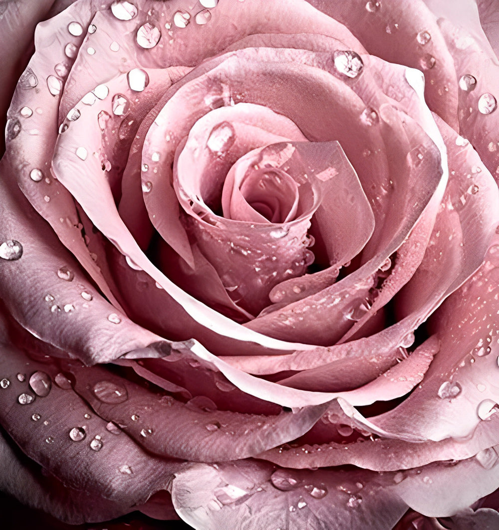 Roze Roos met Waterdruppels Diamond Painting