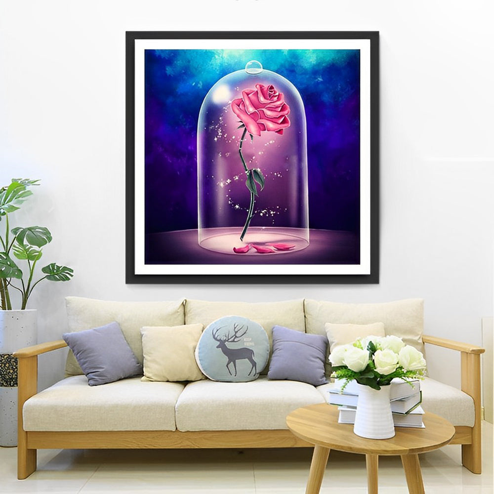 Roze Roos onder Glazen Stolp Diamond Painting