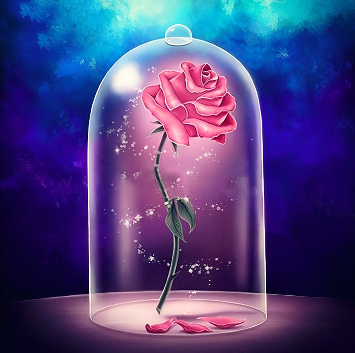 Roze Roos onder Glazen Stolp Diamond Painting