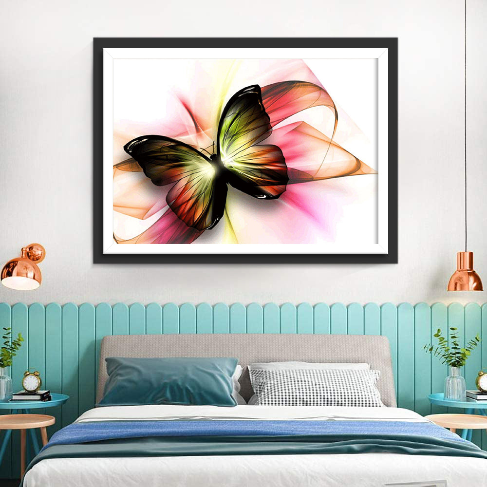 Roze Strik en Zwart Oranje Vlinder Diamond Painting