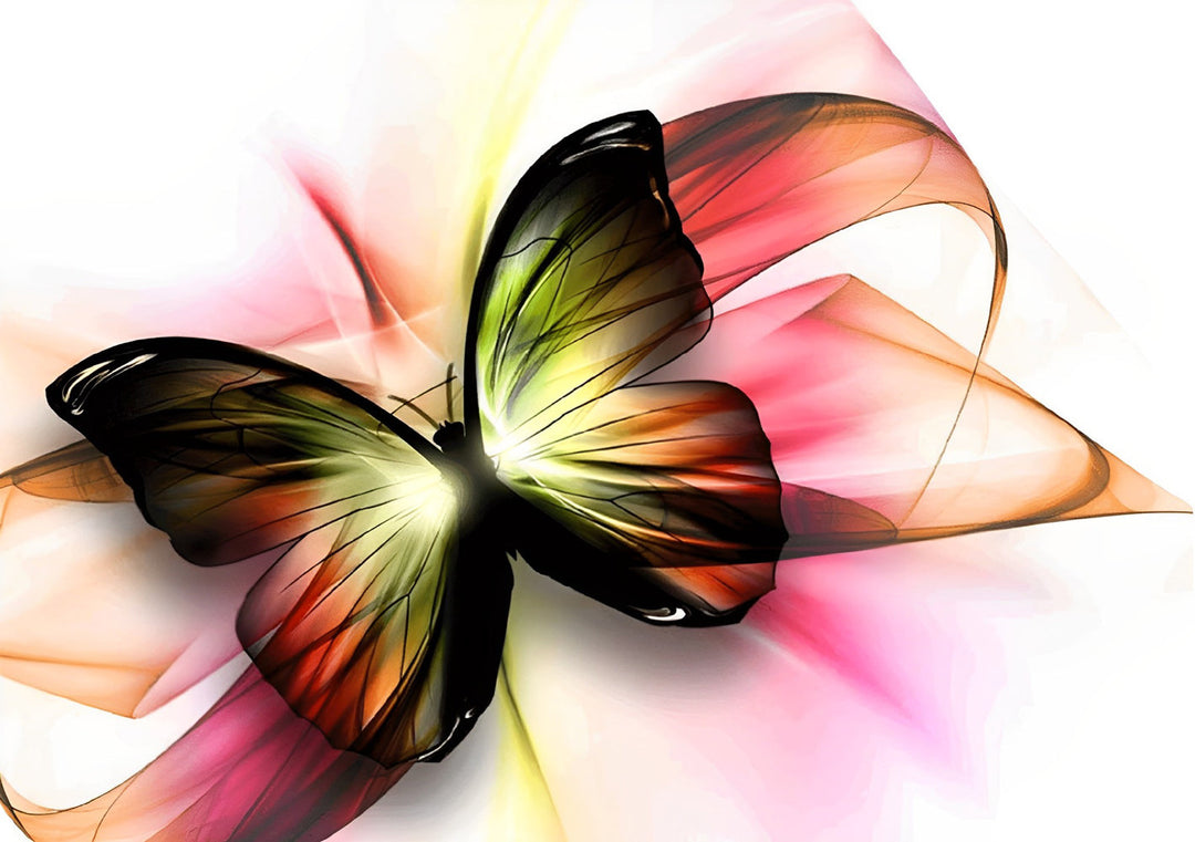 Roze Strik en Zwart Oranje Vlinder Diamond Painting
