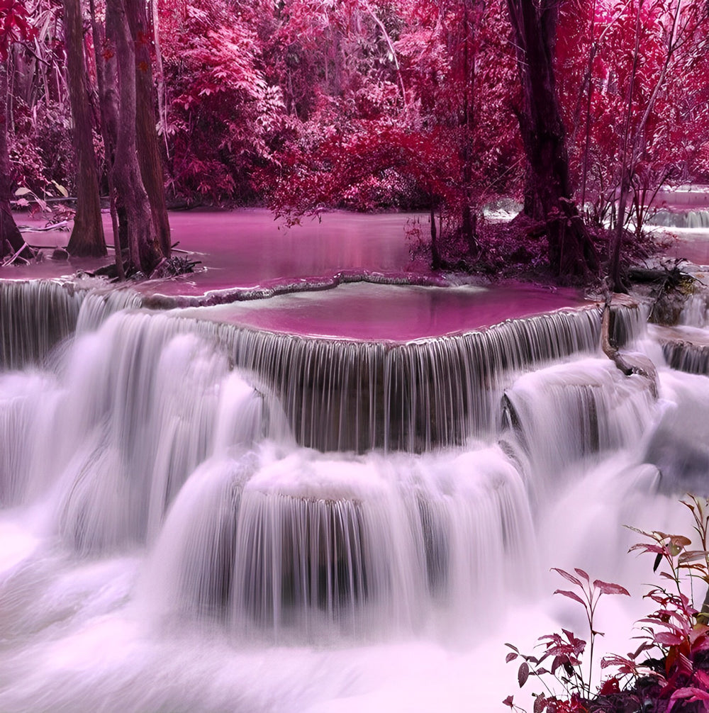 Roze Waterval als Toverachtig Beeld Diamond Painting