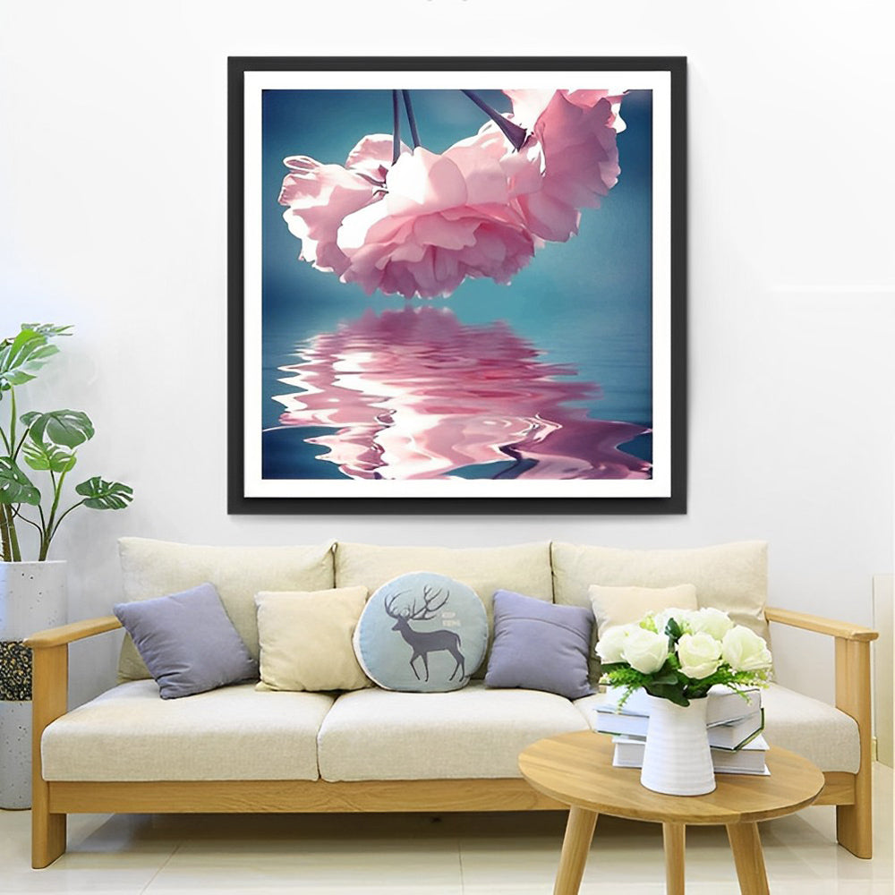 Roze-witte Roos op Wateroppervlak Diamond Painting