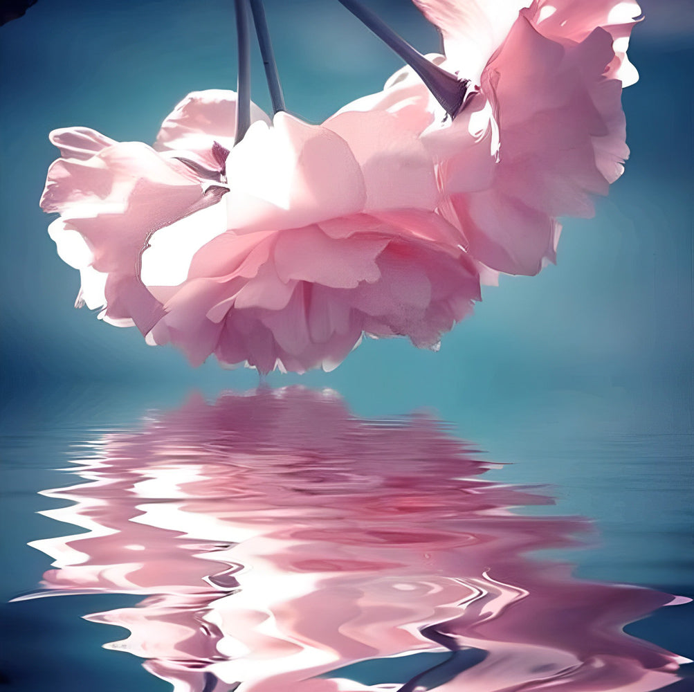 Roze-witte Roos op Wateroppervlak Diamond Painting