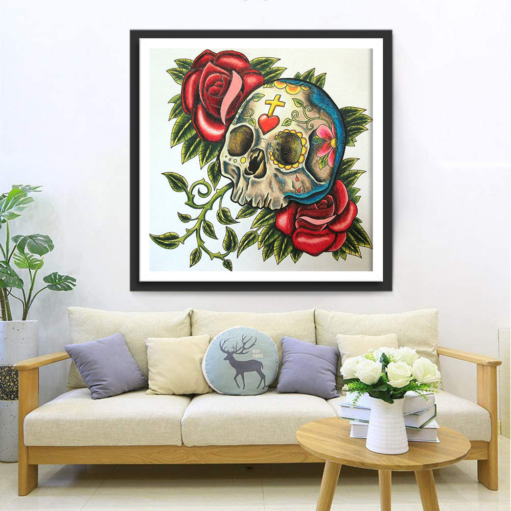 Rozen en Schedel Diamond Painting
